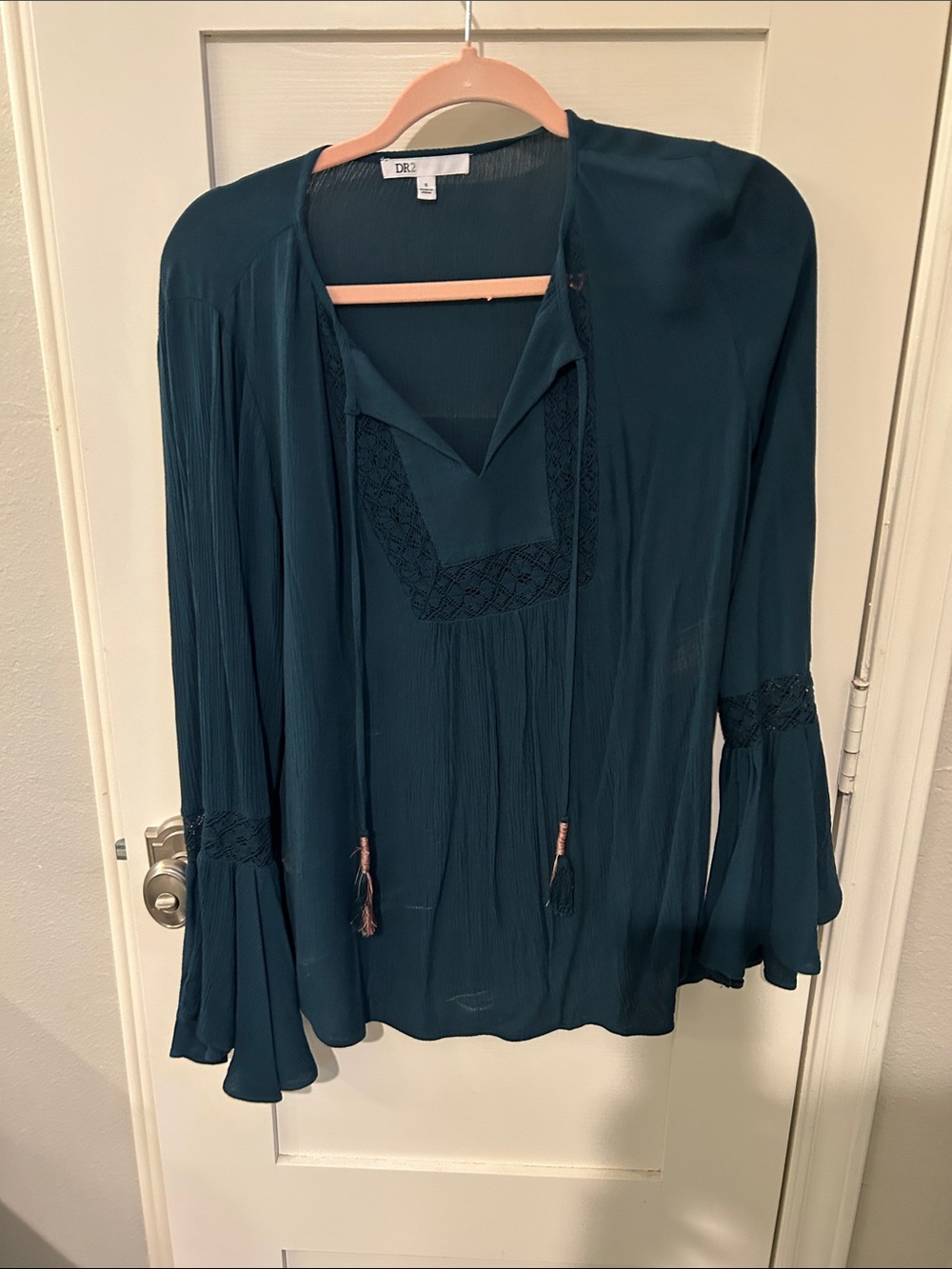 DR2 Deep Teal Peasant Tunic with Lace Insets